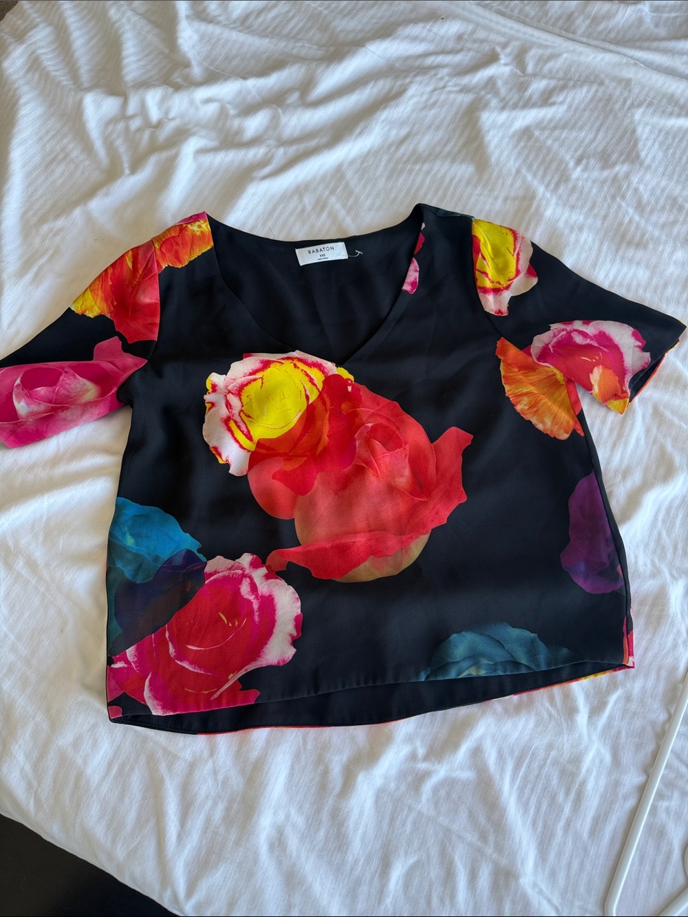 Aritzia Babaton Randy Floral Top in Black with Multicolor Blooms